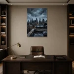 Chrysler Skyline New York Cityscape Wall Art Canvas Print displayed in a contemporary gallery-inspired room