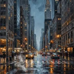 Midtown Rain New York Cityscape Wall Art Canvas Print