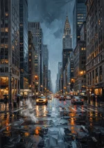 Midtown Rain New York Cityscape Wall Art Canvas Print
