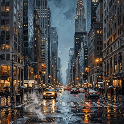 Midtown Rain New York Cityscape Wall Art Canvas Print