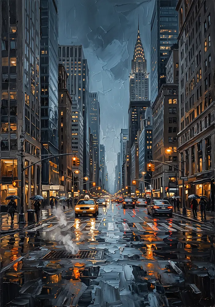 Midtown Rain New York Cityscape Wall Art Canvas Print