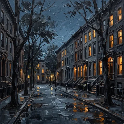 West Village Brownstone New York Cityscape Wall Art Canvas Print