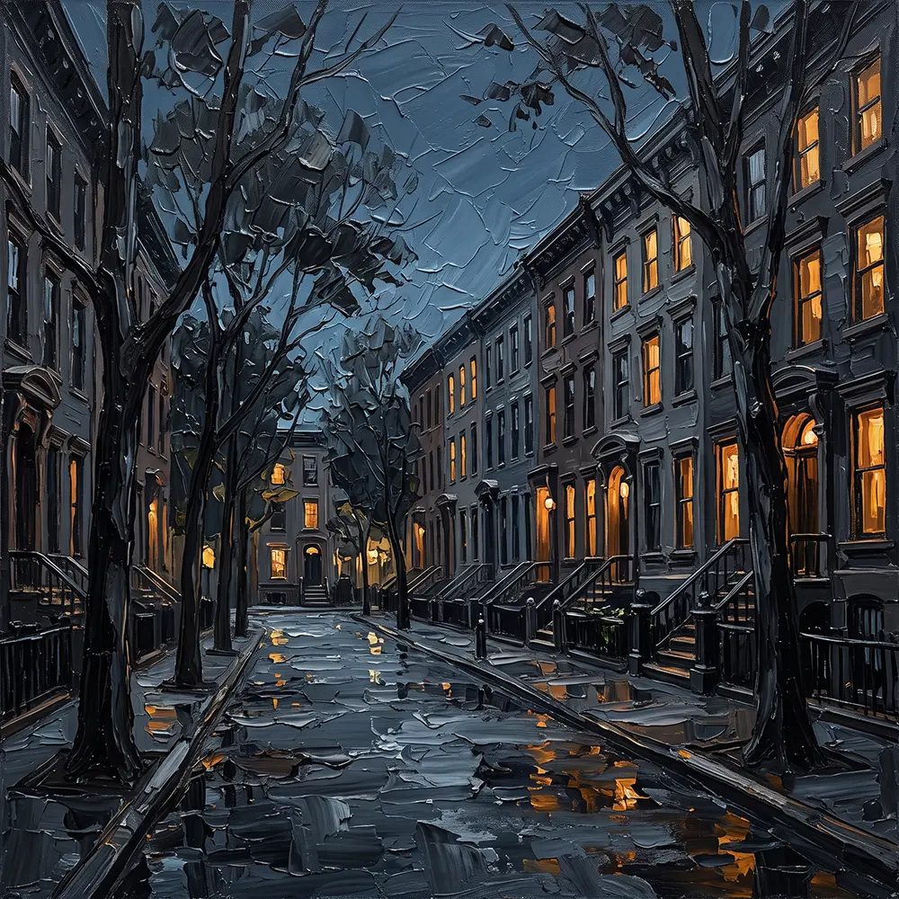 West Village Brownstone New York Cityscape Wall Art Canvas Print