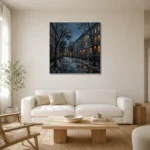 West Village Brownstone New York Cityscape Wall Art Canvas Print styled in a refined neutral interior