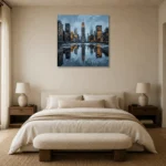 Empire Reflection New York Cityscape Wall Art Canvas Print showcased in an elegant minimalist interior