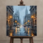 Fifth Avenue Lamps New York Cityscape Wall Art Canvas Print displayed on a studio easel