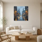 Fifth Avenue Lamps New York Cityscape Wall Art Canvas Print styled in a refined neutral interior