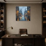 Fifth Avenue Lamps New York Cityscape Wall Art Canvas Print displayed in a contemporary gallery-inspired room