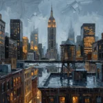 Rooftop Water Tower New York Cityscape Wall Art Canvas Print
