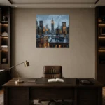 Rooftop Water Tower New York Cityscape Wall Art Canvas Print displayed in a contemporary gallery-inspired room