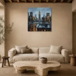 Rooftop Water Tower New York Cityscape Wall Art Canvas Print presented in a sophisticated home setting