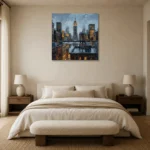 Rooftop Water Tower New York Cityscape Wall Art Canvas Print showcased in an elegant minimalist interior