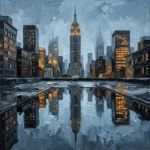 Mirrored Empire State New York Cityscape Wall Art Canvas Print