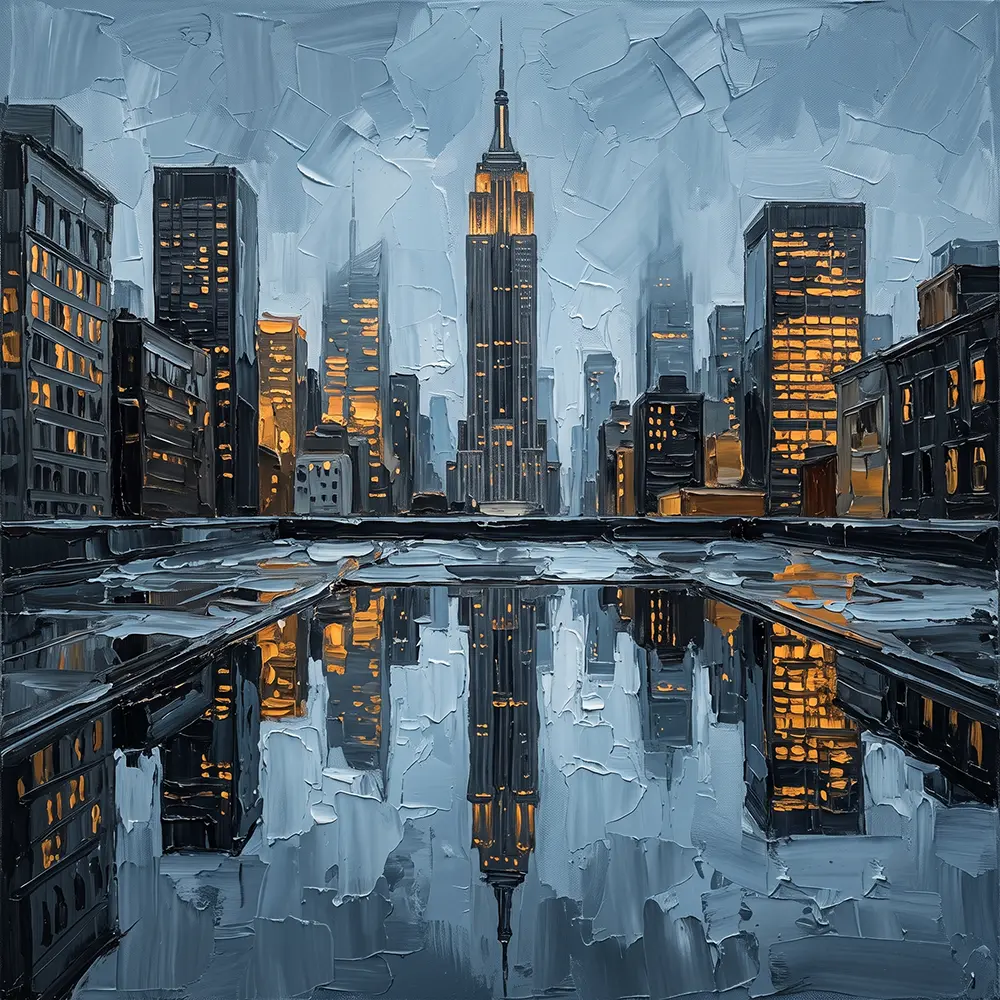 Mirrored Empire State New York Cityscape Wall Art Canvas Print
