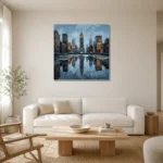 Mirrored Empire State New York Cityscape Wall Art Canvas Print styled in a refined neutral interior
