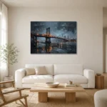 DUMBO Bridge New York Cityscape Wall Art Canvas Print styled in a refined neutral interior