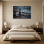 DUMBO Bridge New York Cityscape Wall Art Canvas Print showcased in an elegant minimalist interior