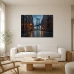 DUMBO Manhattan Bridge New York Cityscape Wall Art Canvas Print styled in a refined neutral interior