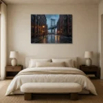 DUMBO Manhattan Bridge New York Cityscape Wall Art Canvas Print showcased in an elegant minimalist interior