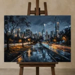 Central Park Skyline New York Cityscape Wall Art Canvas Print displayed on a studio easel