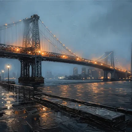 East River Bridge New York Cityscape Wall Art Canvas Print