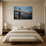 East River Bridge New York Cityscape Wall Art Canvas Print showcased in an elegant minimalist interior