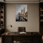 Big Ben London Cityscape Wall Art Canvas Print displayed in a contemporary gallery-inspired room