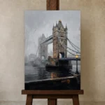 Tower Bridge London Cityscape Wall Art Canvas Print displayed on a studio easel