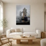 Tower Bridge London Cityscape Wall Art Canvas Print styled in a refined neutral interior