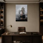 Tower Bridge London Cityscape Wall Art Canvas Print displayed in a contemporary gallery-inspired room