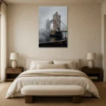 Tower Bridge London Cityscape Wall Art Canvas Print showcased in an elegant minimalist interior
