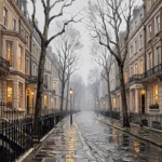 Rainy London Street London Cityscape Wall Art Canvas Print