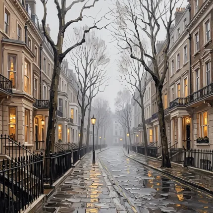 Rainy London Street London Cityscape Wall Art Canvas Print