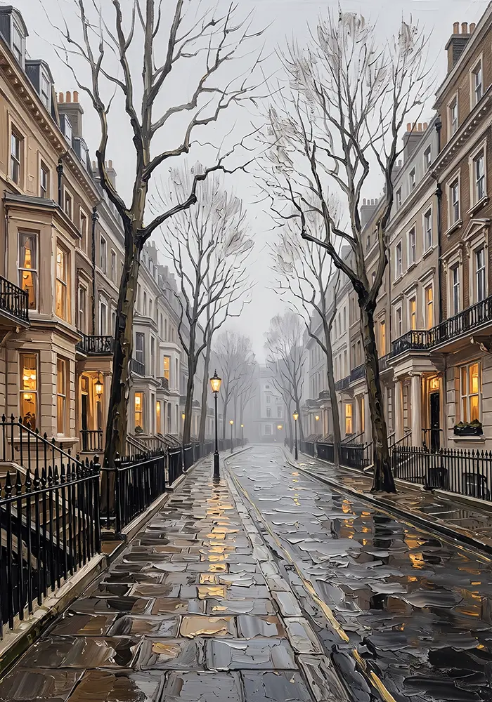 Rainy London Street London Cityscape Wall Art Canvas Print