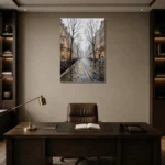 Rainy London Street London Cityscape Wall Art Canvas Print displayed in a contemporary gallery-inspired room