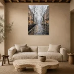 Rainy London Street London Cityscape Wall Art Canvas Print presented in a sophisticated home setting