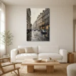 Black Cab London Cityscape Wall Art Canvas Print styled in a refined neutral interior