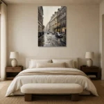 Black Cab London Cityscape Wall Art Canvas Print showcased in an elegant minimalist interior