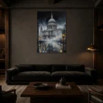 St Pauls Cathedral London Cityscape Wall Art Canvas Print shown in a warm modern interior