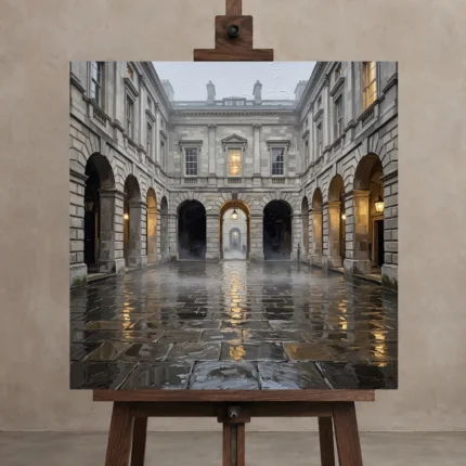 Historic Courtyard London Cityscape Wall Art Canvas Print shown in Studio Easel