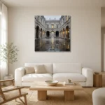 Historic Courtyard London Cityscape Wall Art Canvas Print styled in a refined neutral interior
