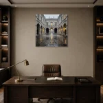 Historic Courtyard London Cityscape Wall Art Canvas Print displayed in a contemporary gallery-inspired room