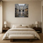 Historic Courtyard London Cityscape Wall Art Canvas Print showcased in an elegant minimalist interior
