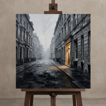 Golden Doorway London Cityscape Wall Art Canvas Print shown in Studio Easel