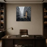 Golden Doorway London Cityscape Wall Art Canvas Print displayed in a contemporary gallery-inspired room