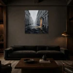Golden Doorway London Cityscape Wall Art Canvas Print shown in a warm modern interior