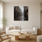 Brick Alley London Cityscape Wall Art Canvas Print styled in a refined neutral interior