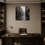 Brick Alley London Cityscape Wall Art Canvas Print displayed in a contemporary gallery-inspired room