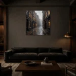 Brick Alley London Cityscape Wall Art Canvas Print shown in a warm modern interior