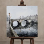 River Bridge London Cityscape Wall Art Canvas Print displayed on a studio easel